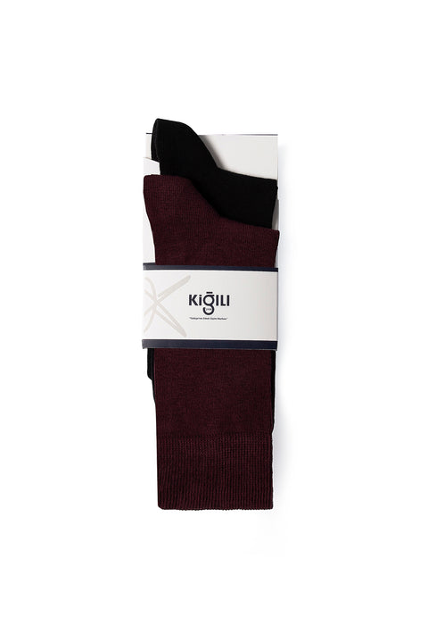 Light Burgundy 2-Pack Cotton Lycra Stretchy Plain Sock Set