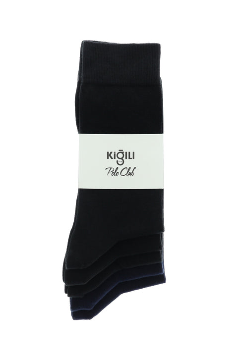 Siyah Lacivert 5'li Pamuklu Likralı Esnek Dikişsiz Çorap Seti