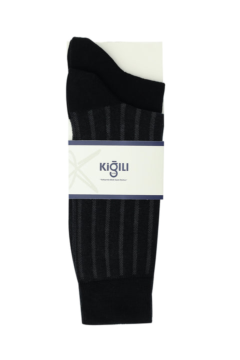 Siyah 2'li Desenli Pamuklu Çorap Seti