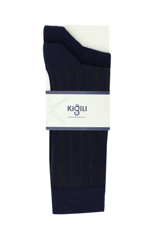  Orta Lacivert 2'li Desenli Pamuklu Çorap Seti