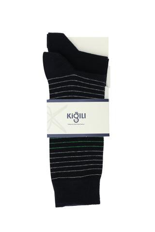  Açık Lacivert 2'li Çizgili Pamuklu Çorap Seti