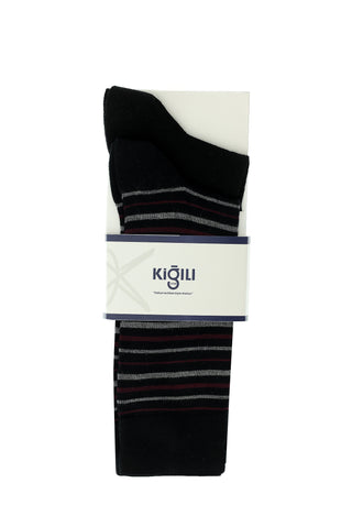  Siyah 2'li Pamuklu Çizgili Çorap Seti