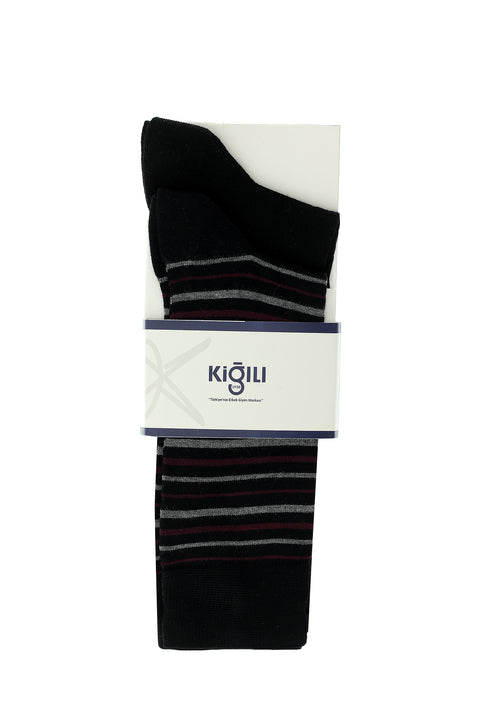 Siyah 2'li Pamuklu Çizgili Çorap Seti