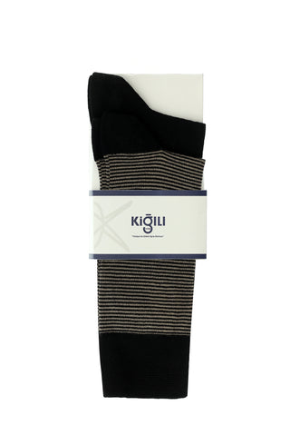  Koyu Siyah 2'li Pamuklu Çizgili Çorap Seti