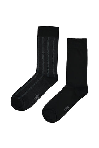  Koyu Siyah 2'li Pamuklu Çizgili Likral? Esnek Çorap Seti-Ki??l?