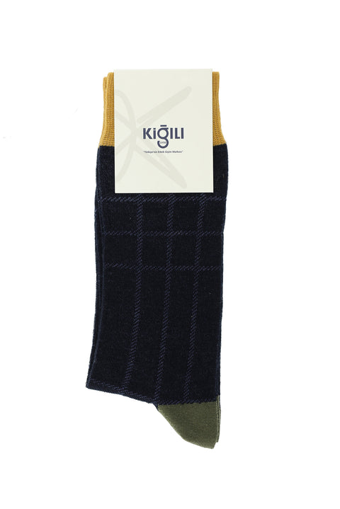 Navy Blue Single Patterned Cotton Socks