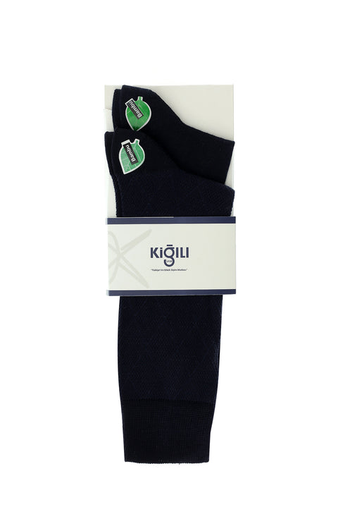 Navy Blue 2-Pack Bamboo Blend Patterned Socks