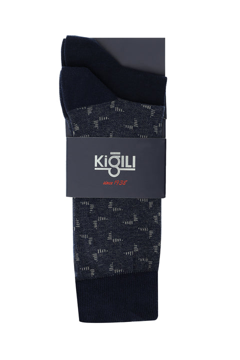 Açık Lacivert 2'li Desenli Pamuklu Çorap Seti