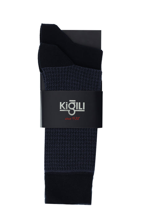 Orta Lacivert 2'li Desenli Pamuklu Çorap Seti