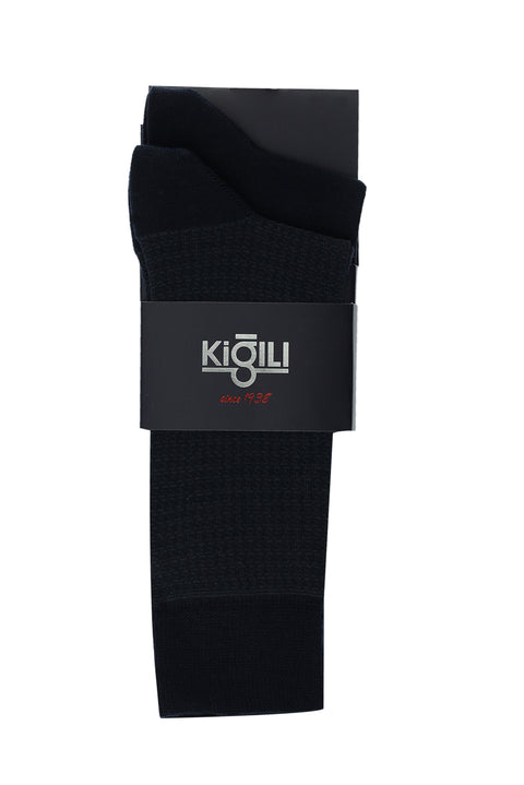 Koyu Lacivert 2'li Desenli Pamuklu Çorap Seti