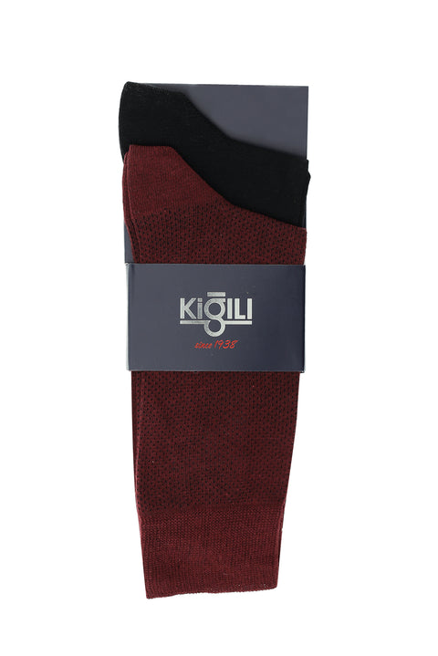 Siyah 2'li Desenli Pamuklu Çorap Seti