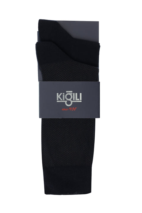 Orta Lacivert 2'li Desenli Pamuklu Çorap Seti