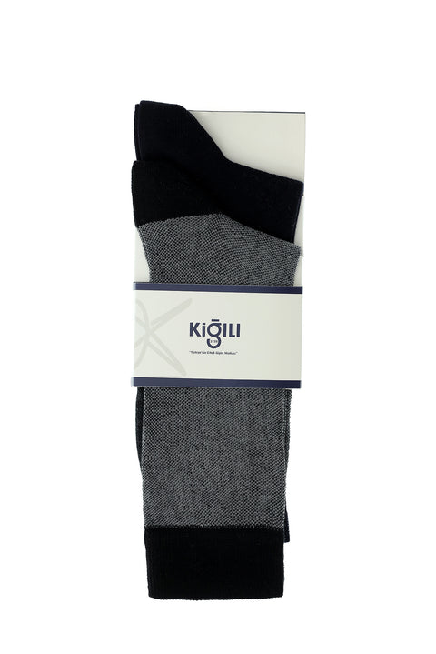 Siyah 2'li Pamuklu Desenli Çorap Seti