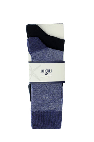  Orta Lacivert Melanj 2'li Pamuklu Desenli Çorap Seti