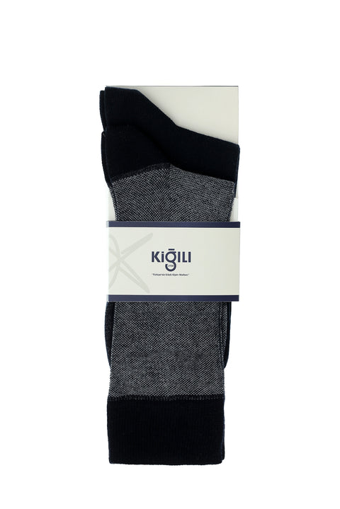 Lacivert 2'li Pamuklu Desenli Çorap Seti