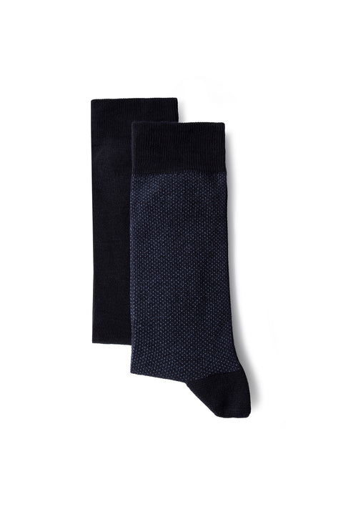 Medium Navy Blue 2-Pack Cotton Lycra Stretch Patterned Socks Set