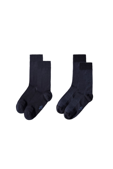 Medium Navy Blue 2-Pack Cotton Lycra Stretch Patterned Socks Set