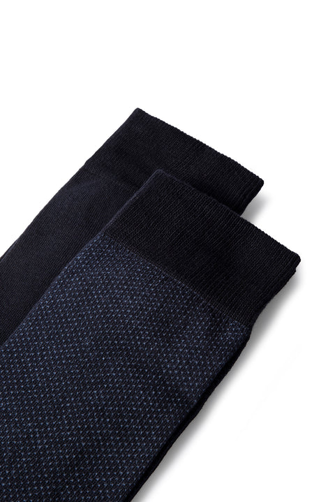 Medium Navy Blue 2-Pack Cotton Lycra Stretch Patterned Socks Set