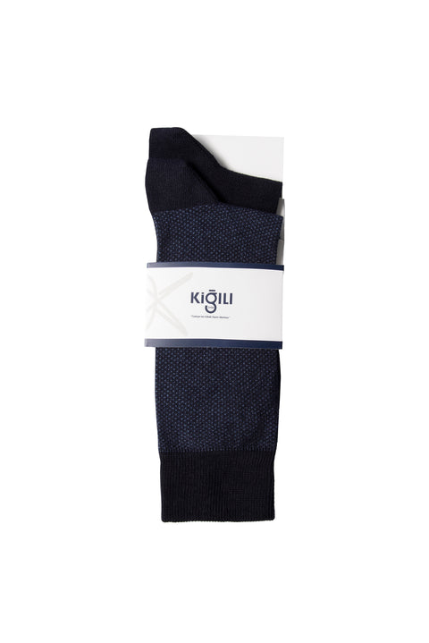 Medium Navy Blue 2-Pack Cotton Lycra Stretch Patterned Socks Set