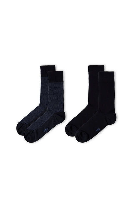 Medium Navy Blue 2-Pack Cotton Lycra Stretch Patterned Socks Set