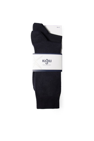  Orta Lacivert 2'li Pamuklu Likralı Esnek Desenli Çorap Seti