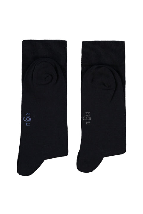 Koyu Lacivert 2'li Pamuklu Likralı Esnek Desenli Çorap Seti