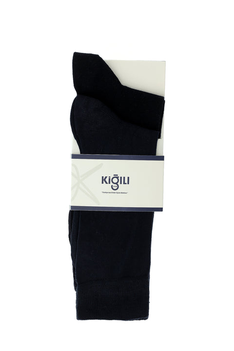 Lacivert 2'li Pamuklu Desenli Çorap Seti