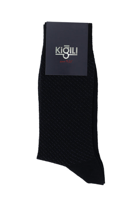 Koyu Lacivert Tekli Desenli Yünlü Çorap