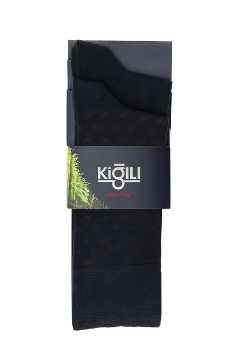 Koyu Lacivert 2'li Desenli Bambu Çorap Seti