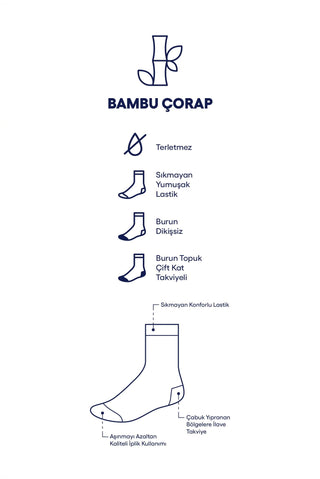  Açık Lacivert 2'li Bambu Karışımlı Desenli Çorap Seti