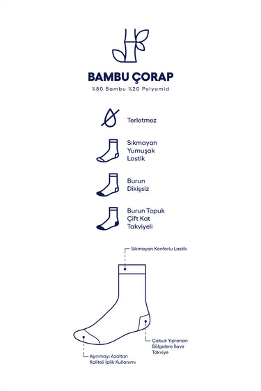 Lacivert 2'li Bambu Karışımlı Desenli Çorap Seti