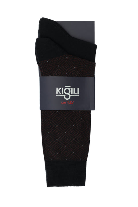 Siyah 2'li Desenli Pamuklu Çorap Seti