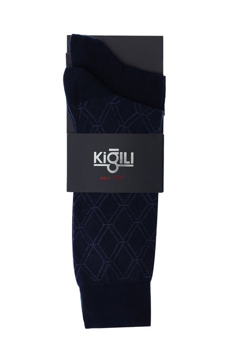 Orta Lacivert 2'li Desenli Pamuklu Çorap Seti