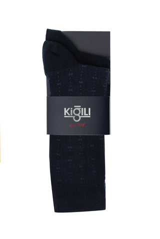 Koyu Lacivert 2'li Desenli Pamuklu Çorap Seti