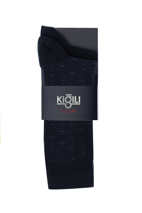 Koyu Lacivert 2'li Desenli Pamuklu Çorap Seti