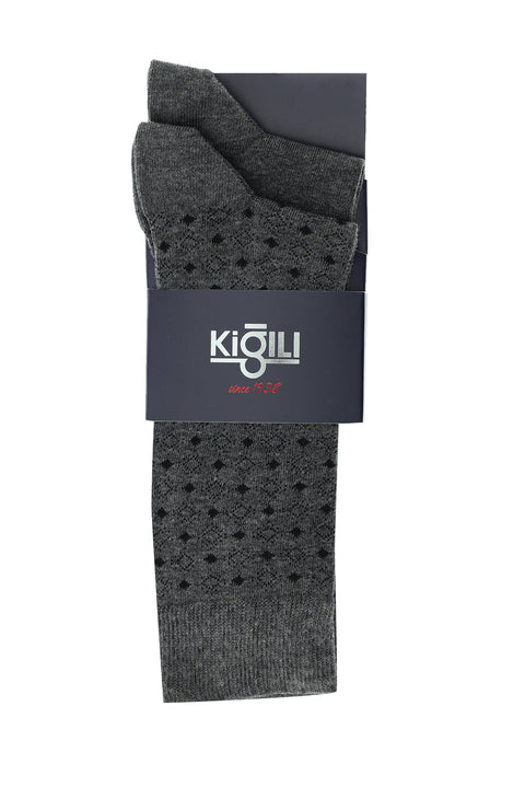 Orta Füme Melanj 2'li Desenli Pamuklu Çorap Seti