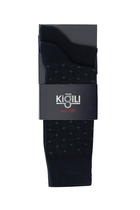 Koyu Lacivert 2'li Desenli Pamuklu Çorap Seti