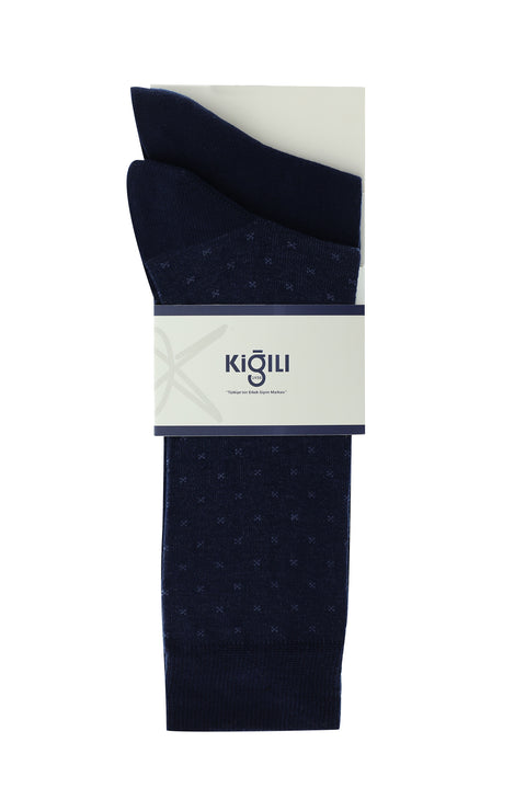 Lacivert 2'li Desenli Pamuklu Çorap Seti