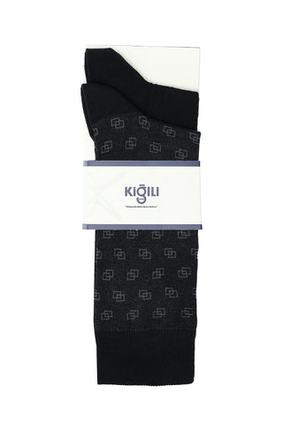  Siyah 2'li Desenli Pamuklu Çorap Seti