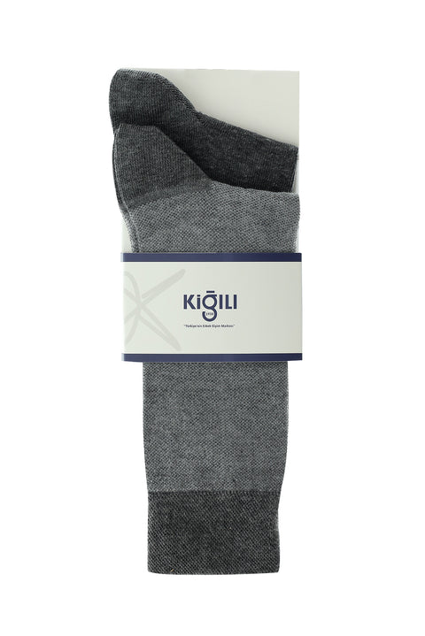 Orta Füme Melanj 2'li Desenli Pamuklu Çorap Seti