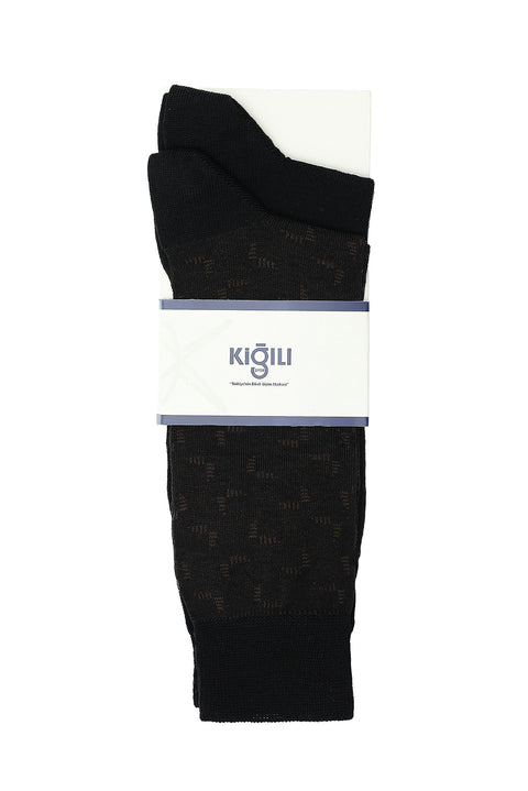 Açık Siyah 2'li Desenli Pamuklu Çorap Seti