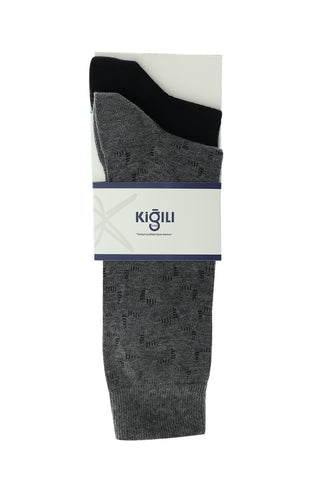  Orta Füme Melanj 2'li Desenli Pamuklu Çorap Seti