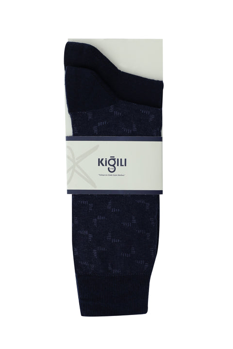 Navy Blue 2-Pack Patterned Cotton Socks Set