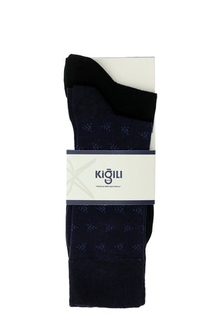  Lacivert 2'li Pamuklu Desenli Çorap Seti