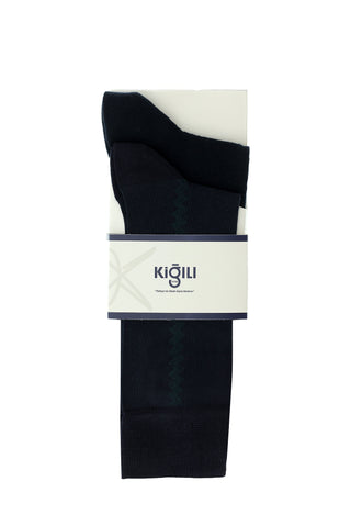  Orta Lacivert 2'li Pamuklu Desenli Çorap Seti