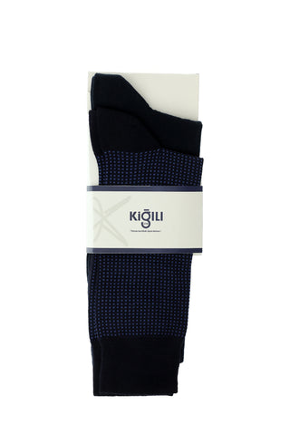  Orta Lacivert 2'li Pamuklu Desenli Çorap Seti