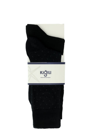  Siyah 2'li Pamuklu Desenli Çorap Seti