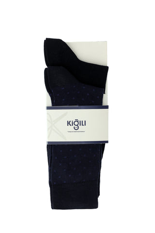  Lacivert 2'li Pamuklu Desenli Çorap Seti