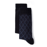 Dark Navy Blue 2-Pack Cotton Lycra Stretch Patterned Socks Set