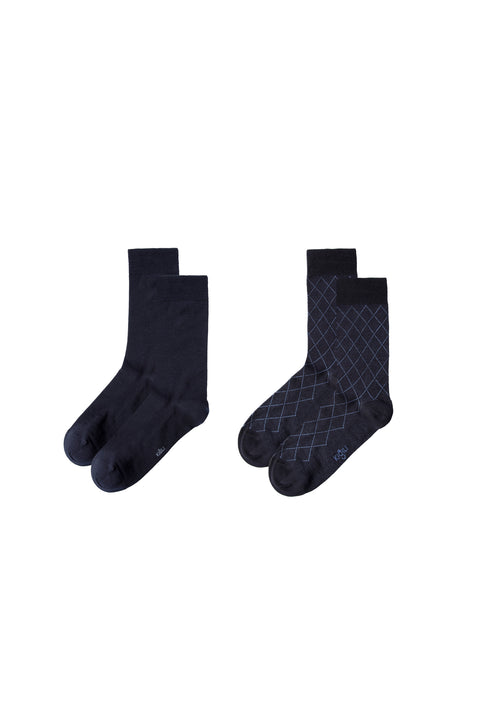 Dark Navy Blue 2-Pack Cotton Lycra Stretch Patterned Socks Set